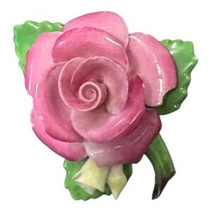 Vintage Pink Rose Cara China Staffordshire Floral Leaves Brooch Pin England